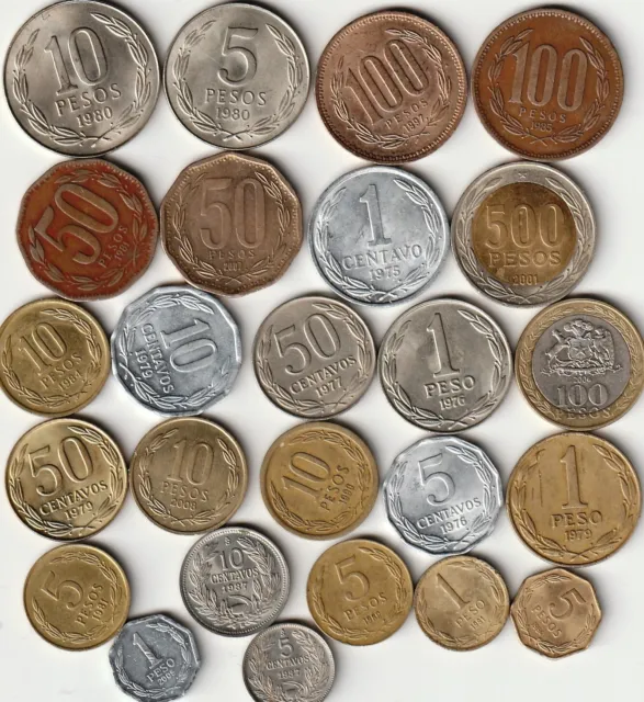 25 different world coins from CHILE - 2nd reform coinage 2