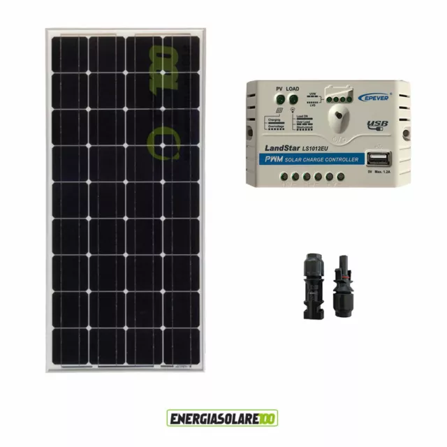 Photovoltaik Solar Kit Panel 100W 12V Monoregler 10A Camper Heimboot