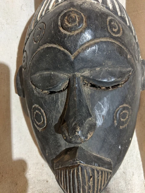 Mask with Colorant Stripes — Great Carved Features — Authentic African Wood Art 2