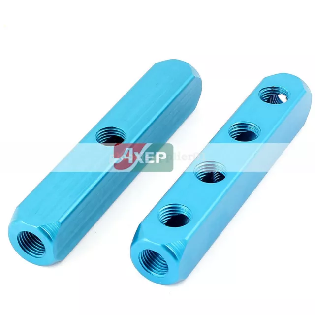 A● 2Pcs Aluminum 1/4 BSP 4W 7P Quick Connect Air Hose Manifold Block Splitter