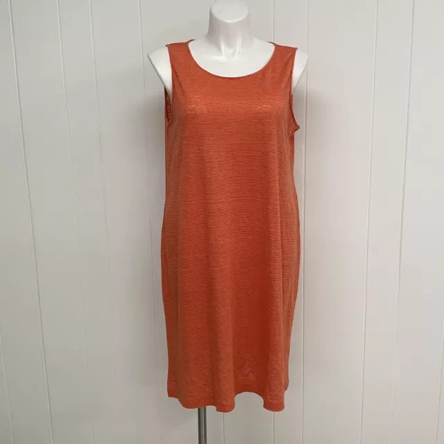 Eileen Fisher Dress Womens XL Orange Linen Slub Stripe Sleeveless Midi Tank