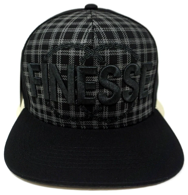 FINESSE Snapback Cap Hat 100% Cotton Adult Men's OSFM Black Plaid NWT