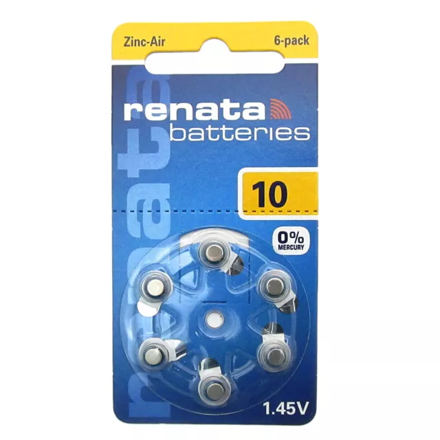 RENATA Zinc-Air Hearing Aid Batteries 1.45v Size 10 Yellow Pack of 6 x1 x2 x3 x5