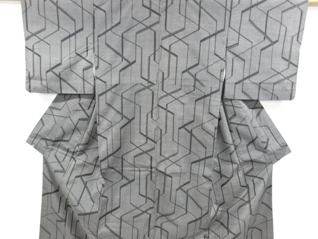 6801223: Japanese Kimono / Antique Kimono / Tsumugi / Woven Abstract Pattern