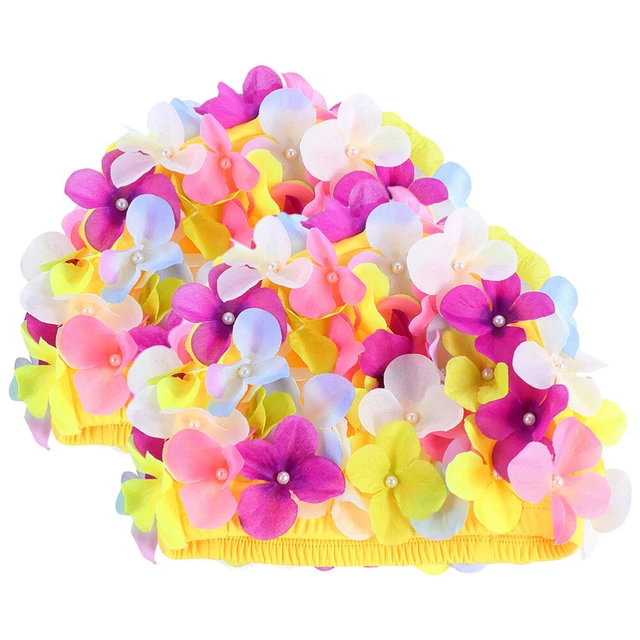 2pc Decorative Flower Swim Cap Hair Protection Swimming Cap Summer Swimming
