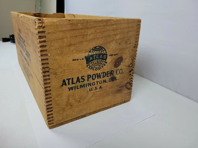 Vintage Atlas Powder Co Electric Blasting Caps Wood Crate Box Mining Explosives 2
