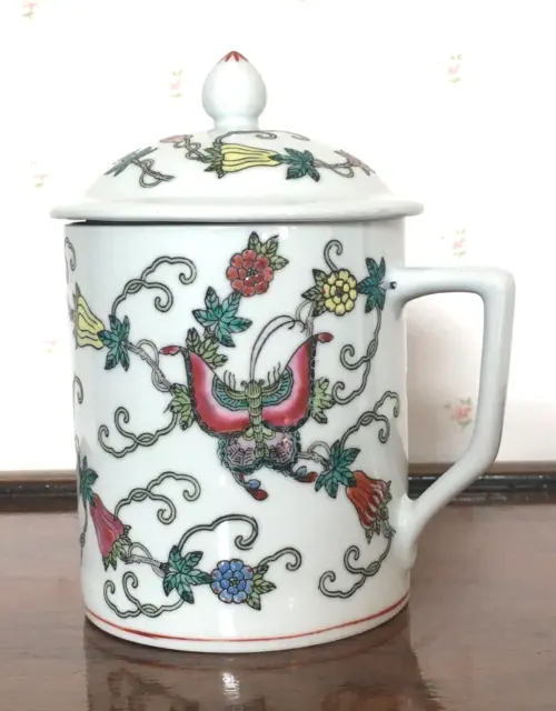 Vintage Chinese Jing De Zhen Hand Painted Tea Cup Mug with Lid