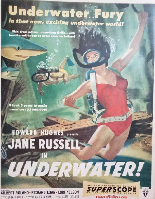 Underwater Jane Russell Vintage 1955 Movie Ad RKO Magazine Print