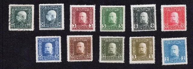 Bosnia and Herzegovina 1912 set of 11 stamps Mi#64-77 MH/used CV=15.12$