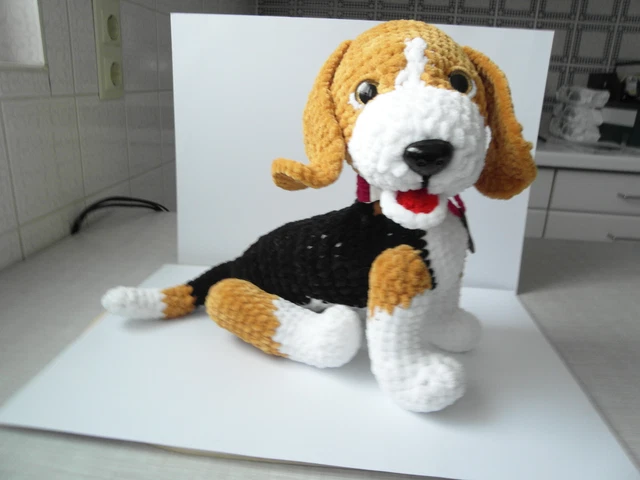 Amigurimi Beagle 27 cm hoch schwarz-weiß-gelb mit Sicherheitsaugen/- gelenken 