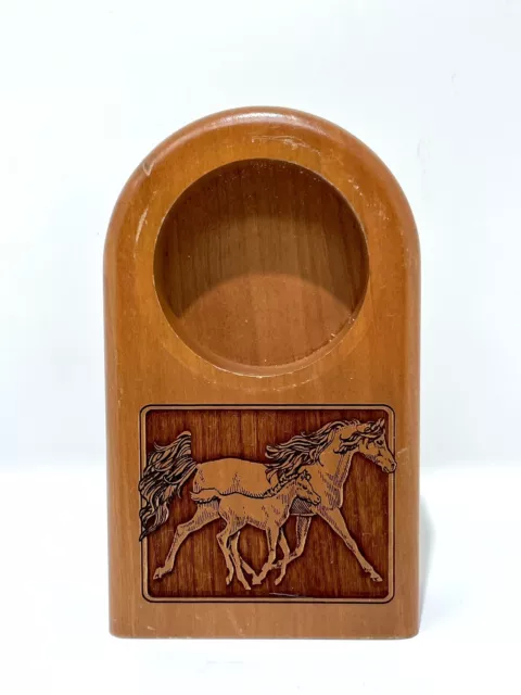 Vintage Carved Wood Desk/Mantle Clock Carved Horses Empty Case 6” X 3 1/2”