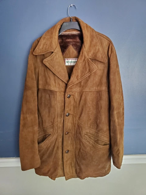 Men's Vintage McGregor Sherpa Lined Heavy Brown Winter Jacket Size 46 Suede
