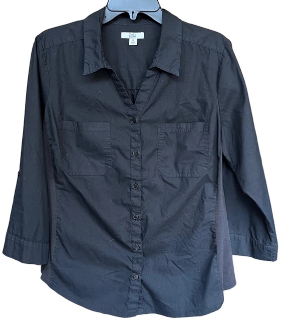 Croft & Barrow Roll 3/4 Sleeve with Side Knit Panel Button Down Blouse Top - Sz
