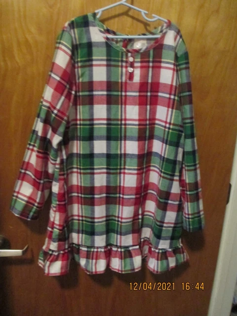 Girls Size 8 Jammies For Your Familie Niightgown Gown Pajamas Plaid Green Red