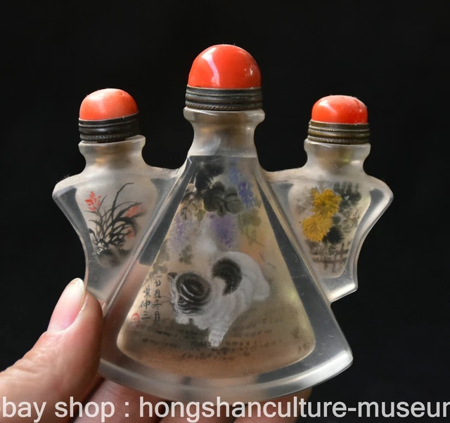 3.8" Old Chinese Glass Painting Dynasty Cat Snuff box Snuff Bottle