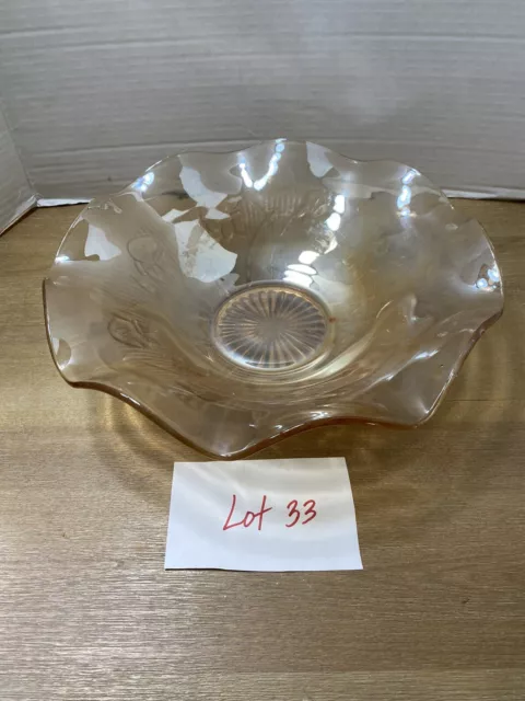 Vintage Jeannette Glass Iris Herringbone Ruffled 11.5” Bowl Marigold Iridescent