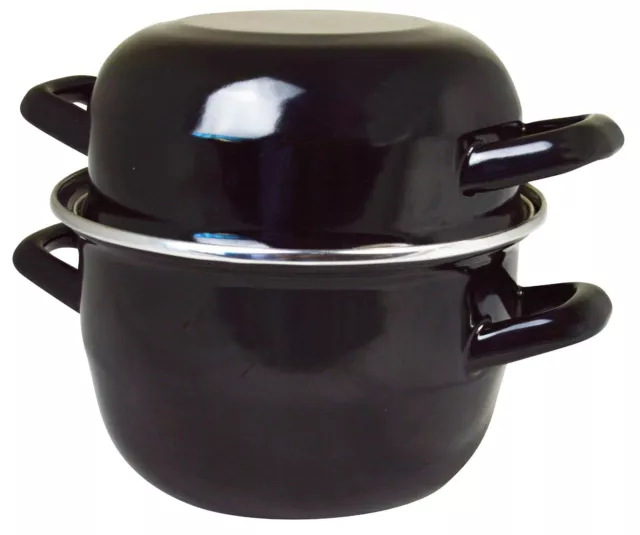 Mussel Cooking Pot 22cm Black Enamel 4.2L Seafood Pan With Lid Moules Dish