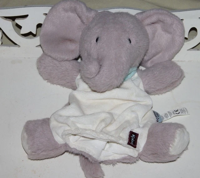 Doudou Kaloo Elephant Marionnette Gris Blanc  Bandana Bleu Neuf