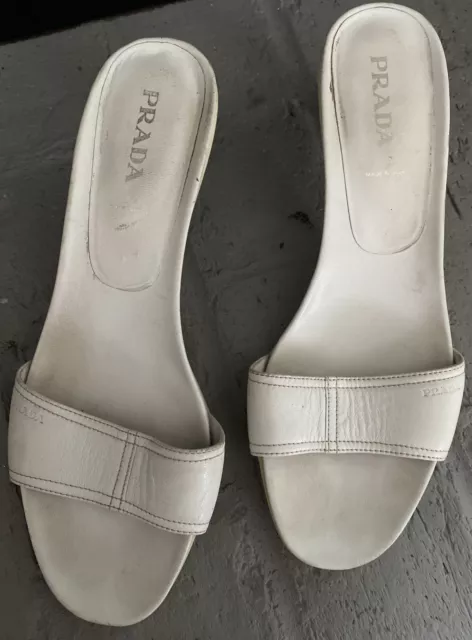 PRADA leather slide dress mules sandals 40.5/10.5 White