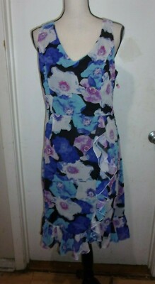 ModCloth Liza Luxe Ruffled Dress Size XL Floral Purple White NWT no belt (B219)