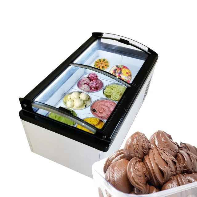 Vaseni 180L Ice Cream Display Freezer 6 Pan Showcase Gelato Food Cabinet Case