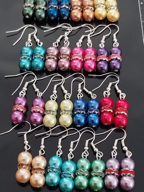 10 Pairs of Stunning Mix Colour GLASS PEARL Bead Earrings Fashion Jewellery BULK