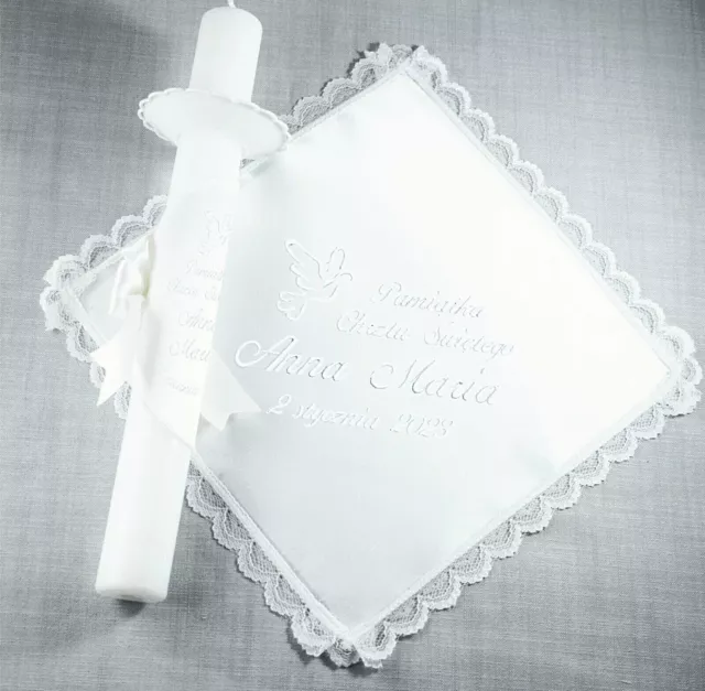 personalised baby christening/baptism candle & robe . Swieca i szatka do chrztu