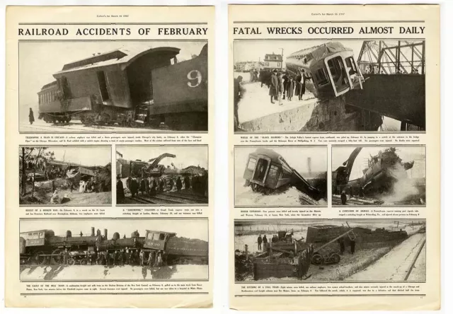 RAILROAD ACCIDENTS 1907 Fatal Wrecks Almost Daily Pictorial Two Pages Photos
