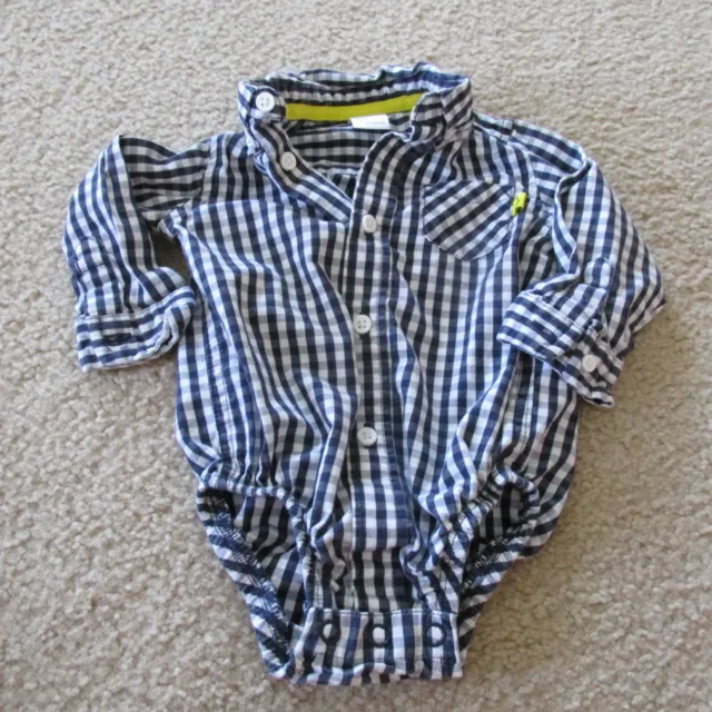 Carters Baby Infant Boy Dress Shirt Bodysuit Pants Outfit 6M Navy Blue Plaid 2pc 2