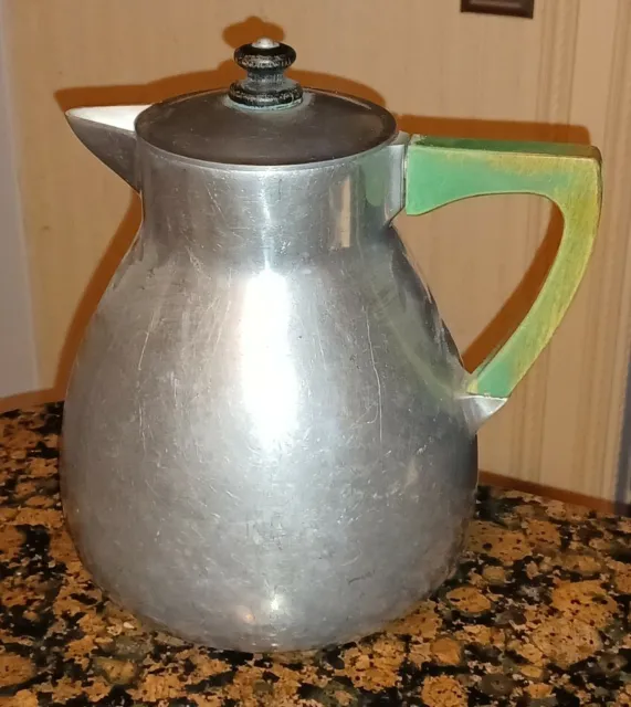 ANTIQUE vtg old CAST ALUMINUM COFFEE POT WOLVERINE BRAND HEAVY DUTY THICK WALLED