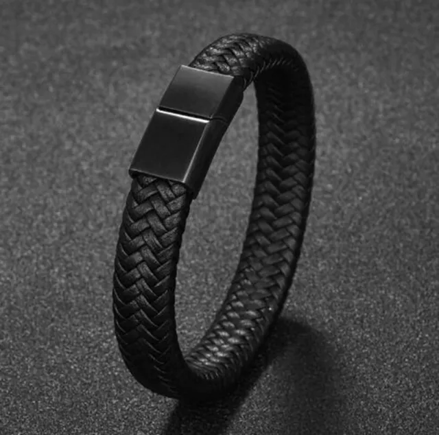 Mens Black Leather Urn Ashes Cremation Bracelet Memorial Jewellery Keepsake