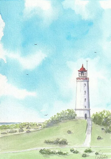 Insel,Hiddensee - Leuchtturm Dornbusch (ca 21 x 29,7 cm) Orig Aquarell - U.Koch