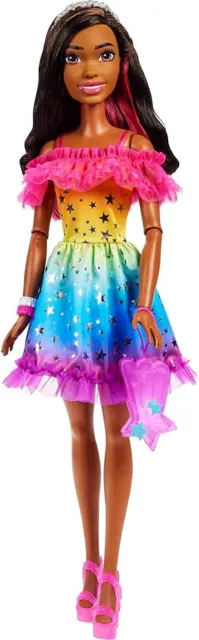 Barbie Large 28" Tall Doll Dark Brown Hair Rainbow Dress Styling Accessories