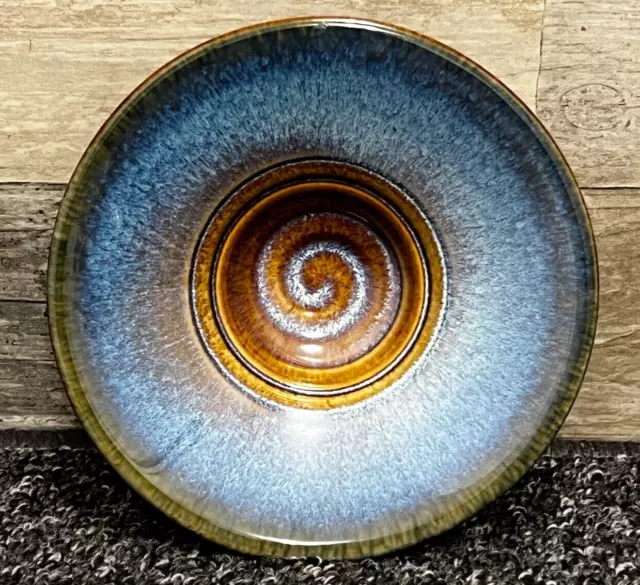 Bill Campbell Art Pottery Blue Drip Glaze & Swirl Dip Bowl / Trinket Dish Signed