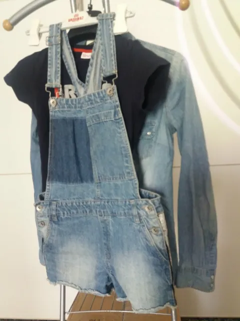 Completo bimba tg 10-12 anni Camicia Jeans +salopet+maglietta Brums
