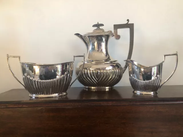 Silver Plated Antique Coffee Pot or Water Jug, Milk Jug and Sugar Bowl