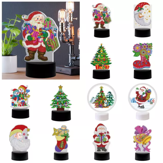 Weihnachtsmann Stickerei Nachtlampe Nadelarbeit Set zum Selbermachen Diamant Malerei LED Licht