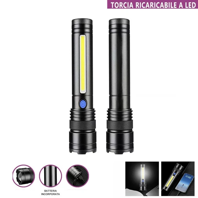 Lampe Torche LED Rechargeable Par USB - 2 LEDs COB + LED Q5 - Puissante Et Pratique