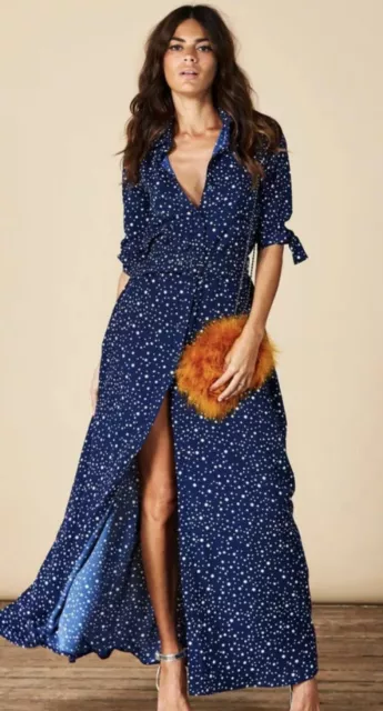 SILK FRED: DANCING Leopard Dove Shirt Maxi Dress In Navy Star. Size 14 New  £45.03 - PicClick UK