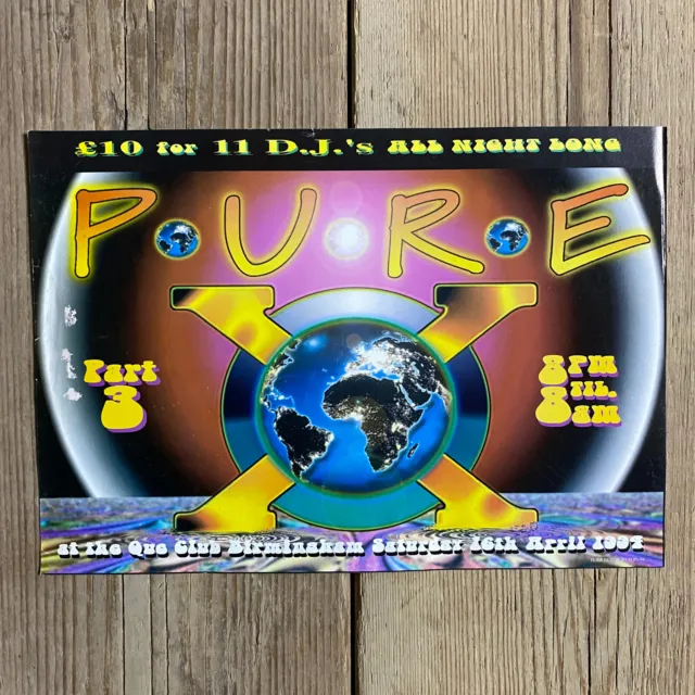 PURE-X Rave Flyer. Que Club, Birmingham. Saturday 16th April 1994.