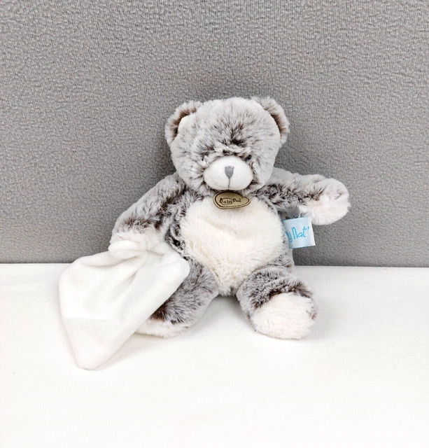 Peluche doudou ours les flocons Baby Nat’ BN664 mouchoir blanc marron gris chiné