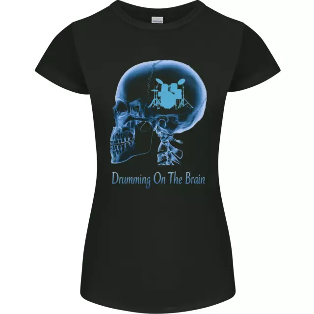 T-shirt donna Drumming on the Brain Drummer Drum divertente Petite Cut