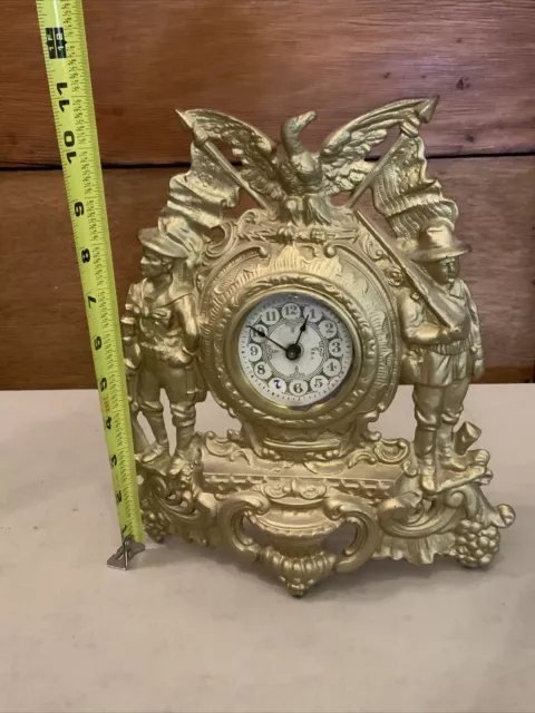 Vintage Antique Warner Army Navy Cast Iron Front Mantel Clock US American Eagle 3