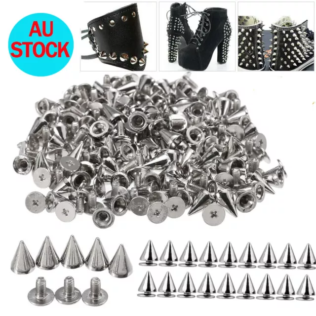 100x Silver Metal Studs Rivet Bullet Spike Cone Screw Leather Craft DIY 7X10mm