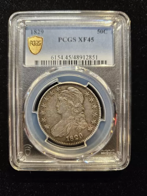 1829 Capped Bust Silver Half Dollar 50C PCGS EXTRA FINE 45 XF 45