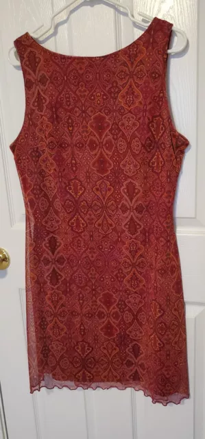 VTG 90's Ceduxion Dress Maroon Kaleidoscope Print Overlay Size L Made In USA