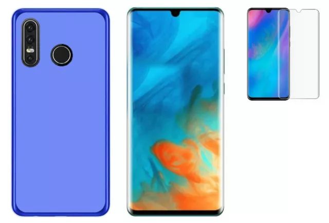 Funda HUAWEI P30 Lite (6,15) AZUL TPU LISA SILICONA GEL + PROTECTOR COMPLETO