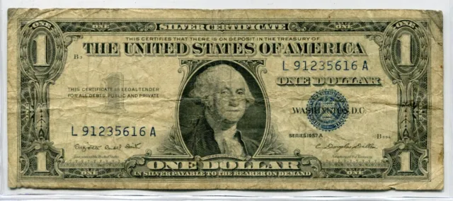 1957-A One Dollar Blue Seal Note Silver Certificate - U.S. $1 Bill