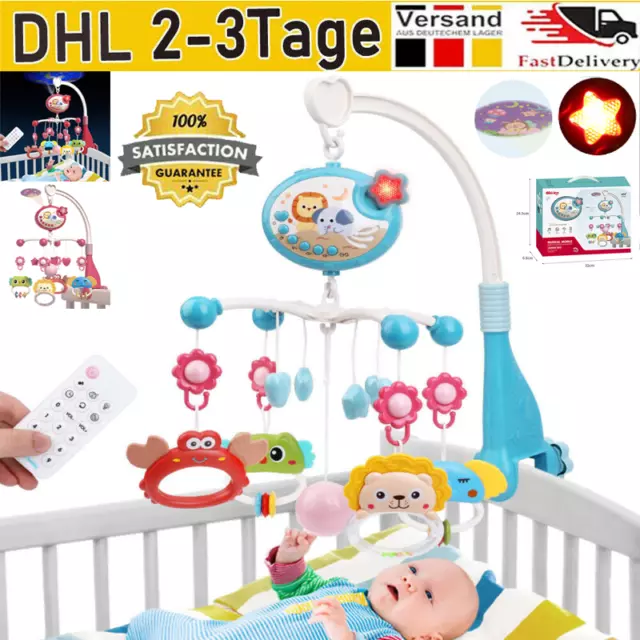 DE Baby Mobile für Kinderbett Krippe Licht und Musik Pink Blau Bestes Geschenk-