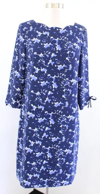 NWT $139 Talbots Blue Floral Crepe Scalloped Neckline Bow Sleeve Shift Dress 6P